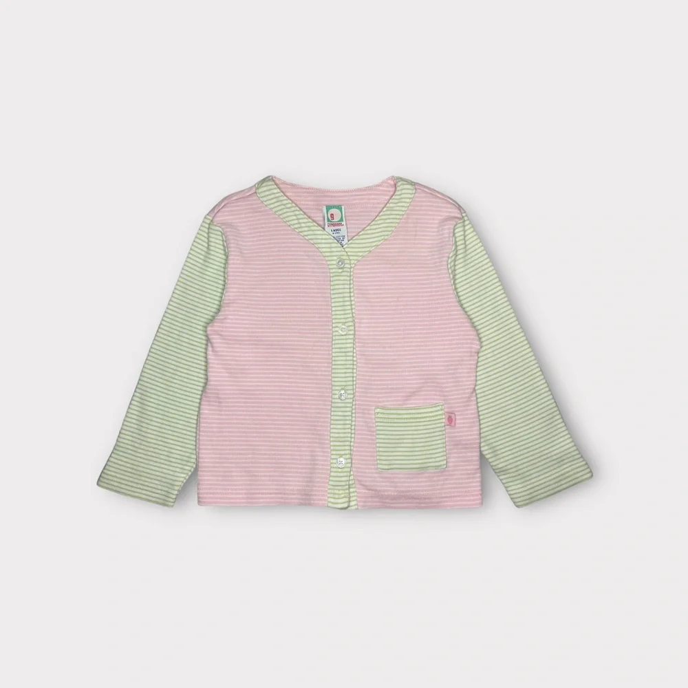 Gymboree 2001 Vintage Pink & Green Striped Cardigan